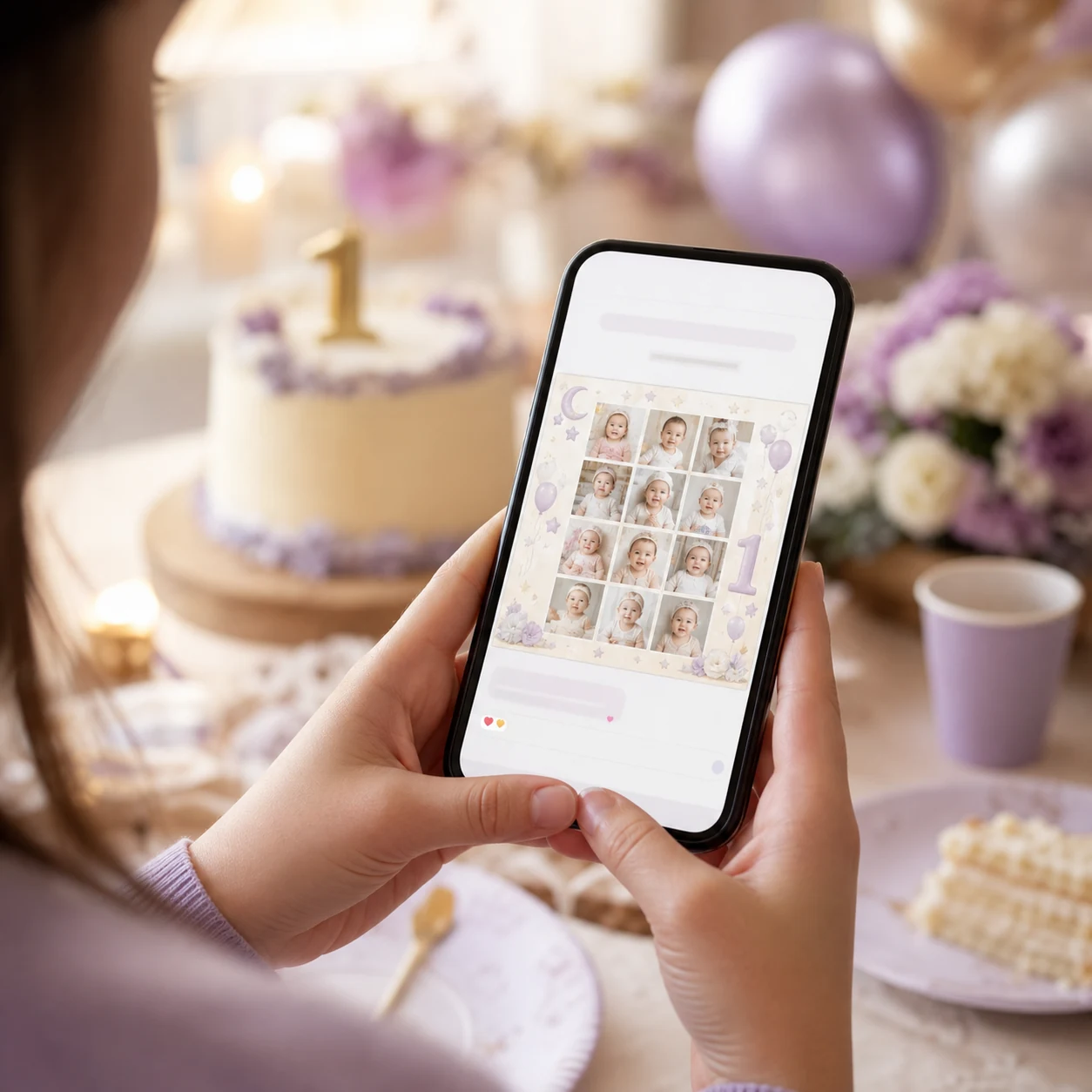 Social sharing with first birthday poster